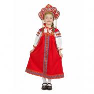 Русский народный костюм для девочки русско славянский карнавальный сарафан красный детский из хлопок, 3 года, рост 92-98 Русский Сарафан