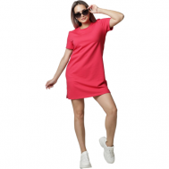 Платье-футболка , повседневное, прямой силуэт, мини, размер 46, фуксия Elena Tex