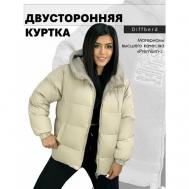 куртка  зимняя, силуэт прямой, карманы, капюшон, двусторонняя, размер 48, бежевый Diffberd