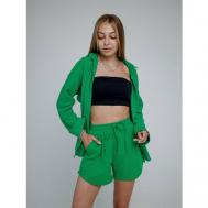 Костюм , рубашка и шорты, повседневный стиль, оверсайз, пояс на резинке, трикотажный, размер 44, зеленый Amor