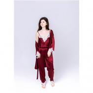 Комплект , майка, халат, брюки, укороченный рукав, размер 42, бордовый Jasmin