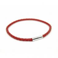 Плетеный браслет  Браслет плетеный кожаный с магнитной застежкой, 1 шт., размер 24 см, серебряный, красный Handinsilver ( Посеребриручку )