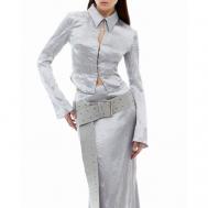 Блуза  , прилегающий силуэт, длинный рукав, однотонная, размер XS, серебряный, серый Sorelle
