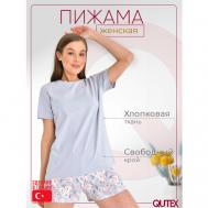 Пижама , футболка, шорты, короткий рукав, размер 48-50, серый QUTEX