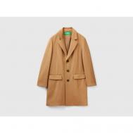 Пальто  демисезонное, шерсть, размер 46, коричневый United Colors of Benetton