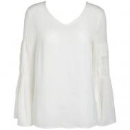 Блуза  , повседневный стиль, длинный рукав, однотонная, размер 42, белый MORE & MORE