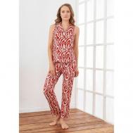 Пижама , рубашка, брюки, короткий рукав, размер 44, красный, белый Relax Mode