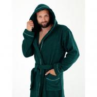 Халат , длинный рукав, банный халат, капюшон, пояс/ремень, карманы, размер 52, зеленый Everliness