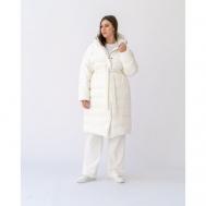 куртка   зимняя, силуэт свободный, капюшон, карманы, пояс/ремень, размер 66, экрю Modress