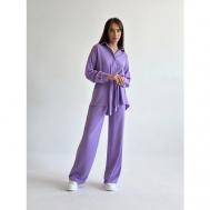 Костюм, рубашка и брюки, повседневный стиль, свободный силуэт, пояс на резинке, пояс/ремень, карманы, размер 44, фиолетовый AsiLux