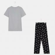 Пижама , футболка, брюки, размер 56, черный, серый KAFTAN