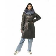 куртка   зимняя, средней длины, для беременных, пояс/ремень, капюшон, размер 46, бежевый Prima Woman