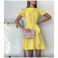 Платье-футляр повседневное, классическое, трапециевидный силуэт, до колена, пояс на резинке, размер 44, желтый GERRA