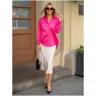 Рубашка  , прямой силуэт, длинный рукав, размер 48, розовый, фуксия Isola di Coralli