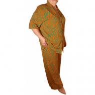 Костюм , блуза и брюки, праздничный стиль, свободный силуэт, пояс на резинке, карманы, размер 56, оранжевый, зеленый MONACO collection