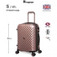 Чемодан , поликарбонат, жесткое дно, опорные ножки на боковой стенке, износостойкий, увеличение объема, 47 л, размер S+, розовый IT Luggage
