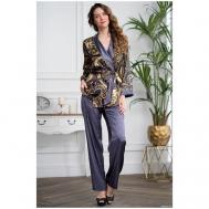 Комплект , жакет, брюки, длинный рукав, пояс, размер XL 50, мультиколор Mia-Amore