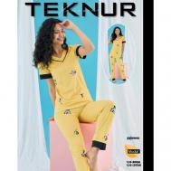 Пижама , футболка, брюки, короткий рукав, стрейч, размер 44, желтый Teknur
