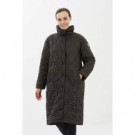 куртка   демисезонная, удлиненная, силуэт прямой, стеганая, утепленная, карманы, размер 54, коричневый Madzerini