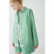 куртка-рубашка , демисезон/лето, силуэт прямой, карманы, размер XXL, зеленый Уста к устам