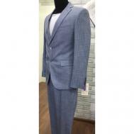 Костюм , пиджак и брюки, повседневный стиль, прилегающий силуэт, однобортная, размер 182-112, серый, голубой Truvor