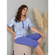 Пижама , бриджи, футболка, короткий рукав, размер 60, фиолетовый, голубой Алтекс