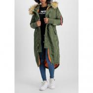 куртка  , демисезон/зима, силуэт прямой, карманы, капюшон, отделка мехом, регулировка ширины, размер S, зеленый Alpha Industries