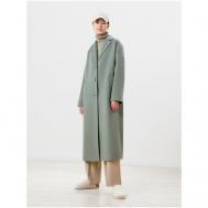 Пальто-халат   демисезонное, шерсть, силуэт прямой, удлиненное, размер 52/170, зеленый Pompa
