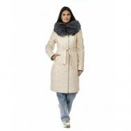 куртка   зимняя, средней длины, размер 52, бежевый Prima Woman