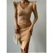 Платье-лапша , прилегающее, миди, размер 42-46, бежевый DU YING