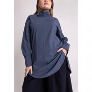 Блуза  , классический стиль, длинный рукав, размер 52, синий WANDBSTORE