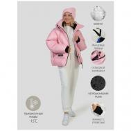 куртка   демисезонная, силуэт свободный, манжеты, капюшон, съемный капюшон, карманы, внутренний карман, размер 50-52, розовый Vitacci