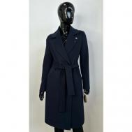 Пальто-халат  демисезонное, шерсть, силуэт прямой, удлиненное, размер 44, синий Parado
