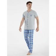 Пижама , футболка, брюки, размер 48, голубой, серый Relax Mode