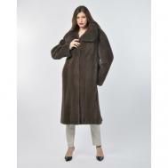 Пальто , норка, силуэт прямой, пояс/ремень, размер 42, коричневый Manakas Frankfurt