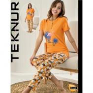 Пижама , футболка, брюки, короткий рукав, стрейч, размер 44, оранжевый Teknur