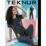 Пижама , футболка, брюки, короткий рукав, стрейч, размер 44, серый Teknur