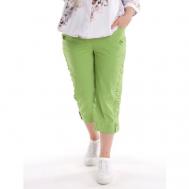 Капри   летние, свободный силуэт, повседневный стиль, пояс на резинке, карманы, размер 52, зеленый Ай&Эль