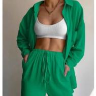 Костюм, рубашка и шорты, повседневный стиль, свободный силуэт, размер 44, зеленый Технобренд