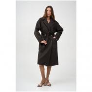Пальто   демисезонное, шерсть, силуэт свободный, средней длины, размер 46/48/164-172, коричневый EKATERINA ZHDANOVA
