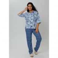 Пижама , брюки, футболка, короткий рукав, размер 56, синий, белый Modellini
