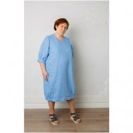 Платье , лен, в стиле бохо, оверсайз, миди, карманы, размер 58, голубой Pianta.Preferita