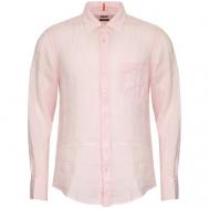 Рубашка , повседневный стиль, прямой силуэт, классический воротник, длинный рукав, карманы, однотонная, размер L, розовый BOSS
