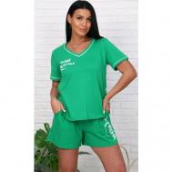Комплект , футболка, шорты, короткий рукав, карманы, стрейч, размер 48, зеленый Дарья