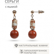 Серьги пусеты , бижутерный сплав, золочение, яшма, золотой, красный ELENA MINAKOVA Jewelry Design