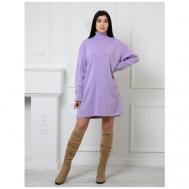 Платье-свитер свободный силуэт, до колена, вязаное, размер 46-48, белый Нет бренда
