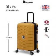 Чемодан , пластик, ABS-пластик, рифленая поверхность, опорные ножки на боковой стенке, увеличение объема, 49 л, размер S, желтый IT Luggage