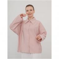 Рубашка  , повседневный стиль, оверсайз, длинный рукав, трикотажная, карманы, однотонная, размер XL (54-56), розовый, бежевый Модный дом Виктории Тишиной