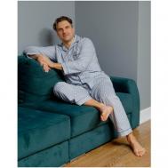 Пижама , рубашка, брюки, застежка пуговицы, карманы, трикотажная, размер 52, синий Nuage.moscow
