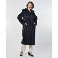 Пальто , норка, силуэт свободный, капюшон, пояс/ремень, размер 38, синий Manakas Frankfurt